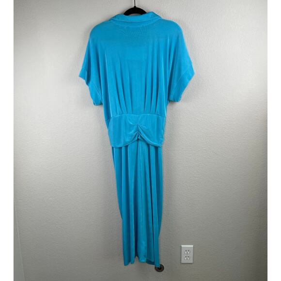 Nina Parker Tie-Front Collared Ruched Turquoise Blue Midi Dress Plus 3X NWT - Picture 12 of 13